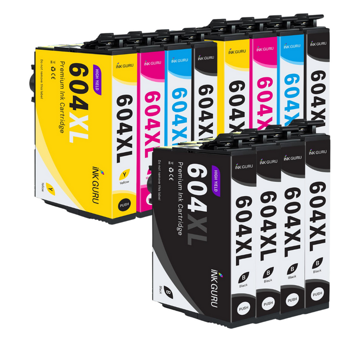 Epson WF-2910 DWF Ink - Pack of 12 - 4 Blacks Value Pack, High Capacity 604XL Compatible Ink Cartridges