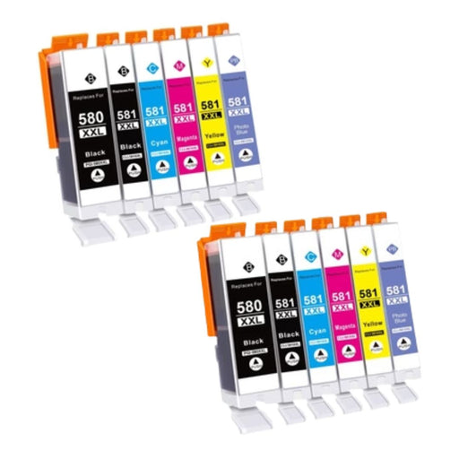 Canon TS6250 Ink - 12 Pack 2 Packs of 6 Value Multipack High Capacity PGI-580XXL / CLI-581XXL Compatible Ink Cartridges