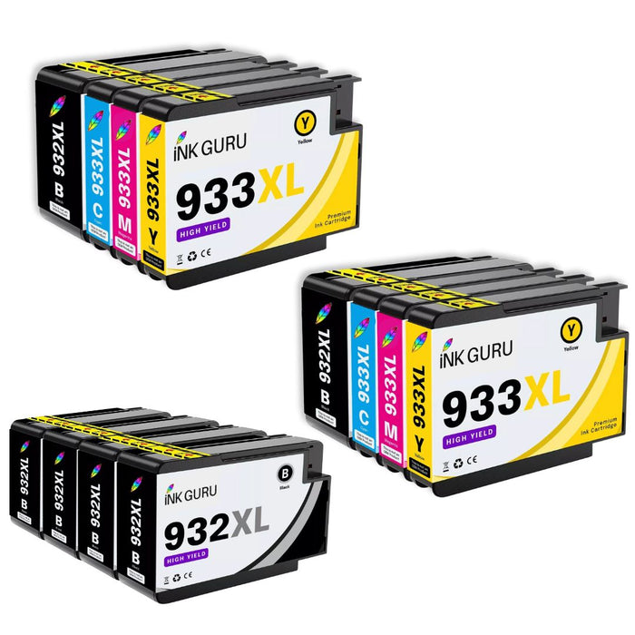 HP Photosmart 7510 Ink - Pack of 12 2 Pack 4 Black Value Multipack. High Capacity Compatible Ink Cartridges (932XL/933XL)