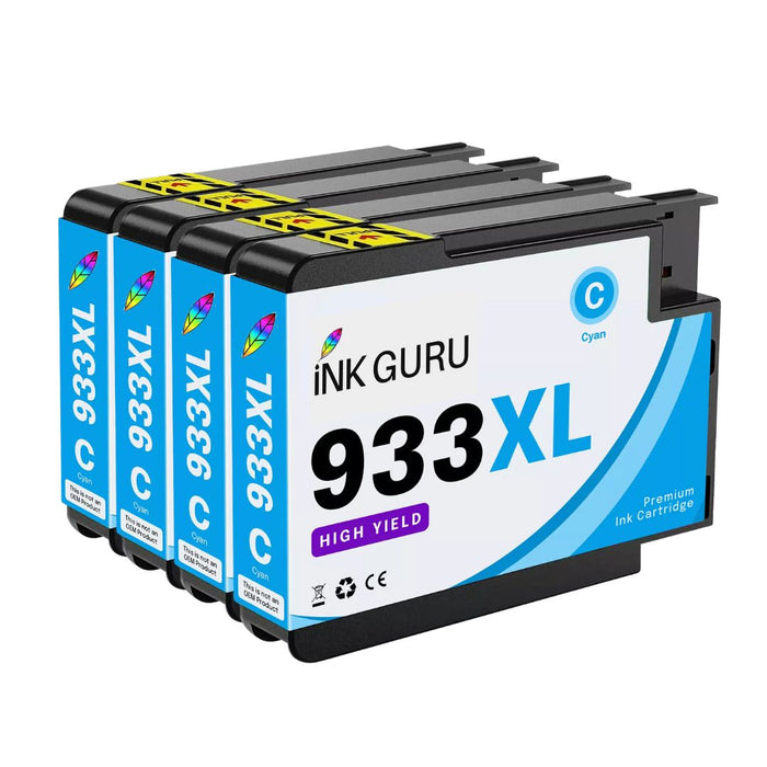 HP Photosmart 7510 Cyan Ink - 4 Cyan Value Pack. High Capacity Compatible Ink Cartridges (932XL/933XL)