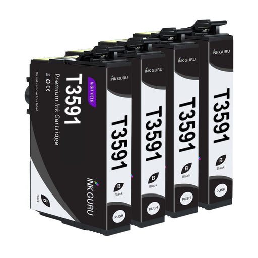 Epson T3591 Ink - 4 Black Value Pack. High Capacity 35XL Compatible Ink Cartridge
