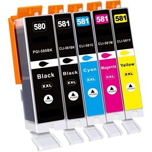 Compatible PGI-580XXL CLI-581XXL (black, cyan, magenta, yellow, photo blue)  ink cartridges for CANON Pixma TS8150, TS8151, TS8152 - Printing Saver